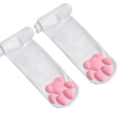 Kawaii Thigh High Cat Paw Stockings in White