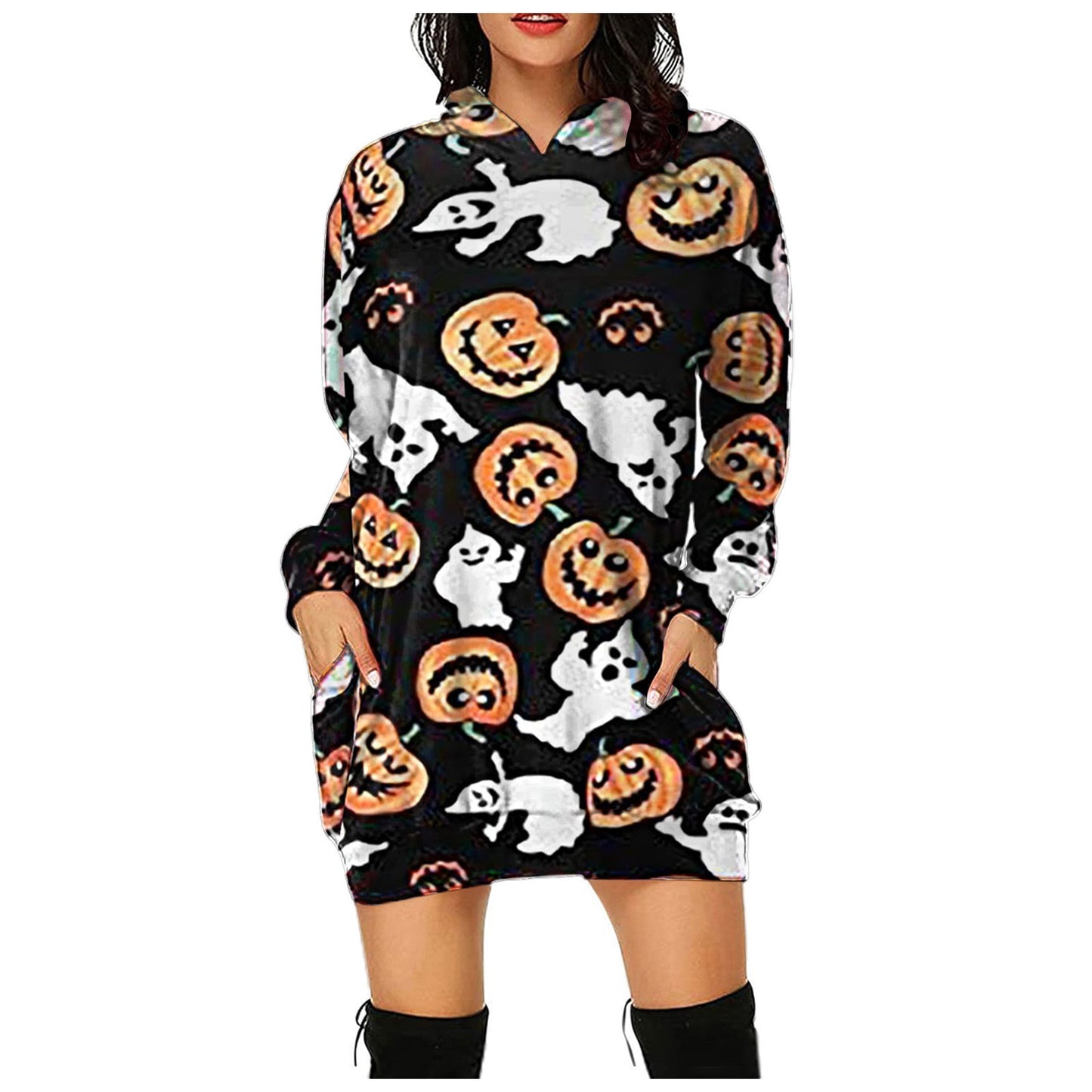 Kawaii Spooky Print Hoodie Dress