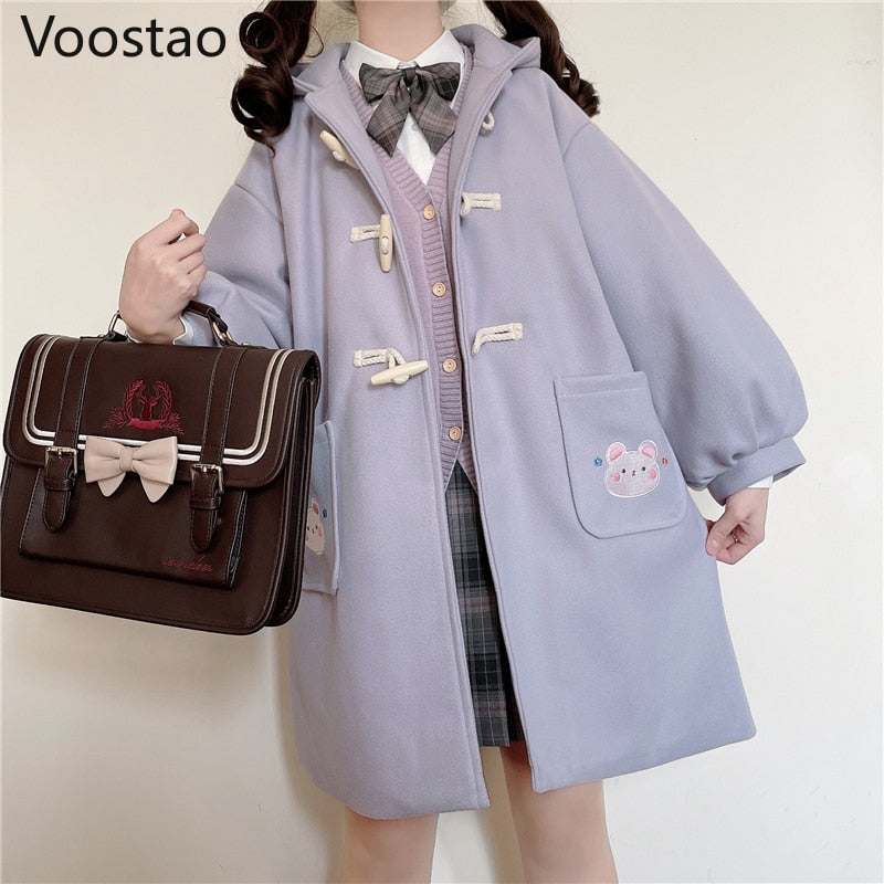 Kawaii Purple Hooded Winter Coat