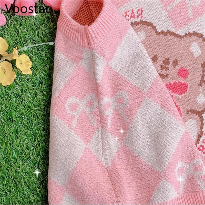 Pink Argyle Teddy Bear Sweater Vest