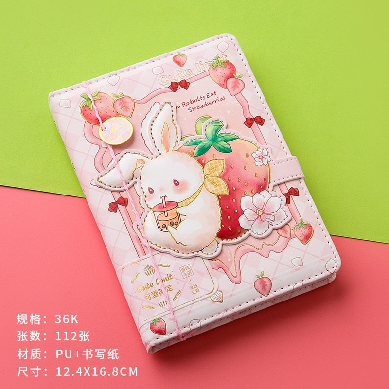 Kawaii Strawberry Bunny Magnetic Button Notebook