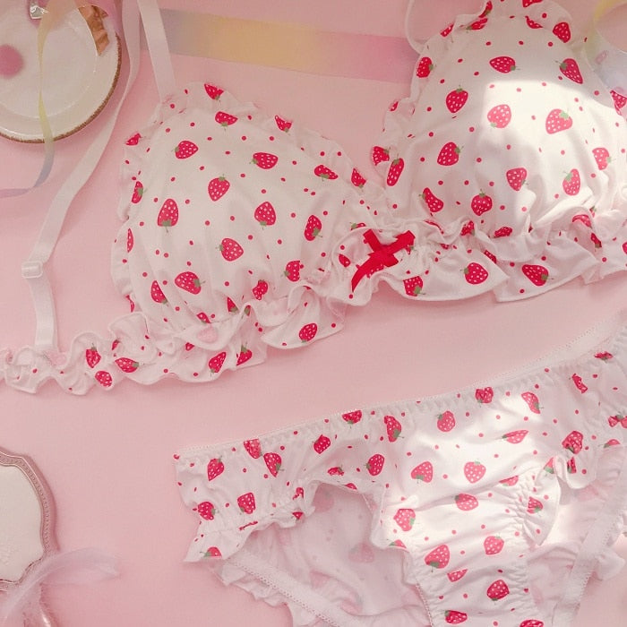 Kawaii Strawberry Print Bra & Panties Set