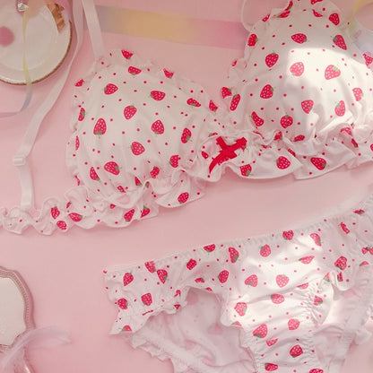 Kawaii Strawberry Print Bra & Panties Set