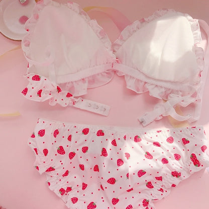 Kawaii Strawberry Print Bra & Panties Set