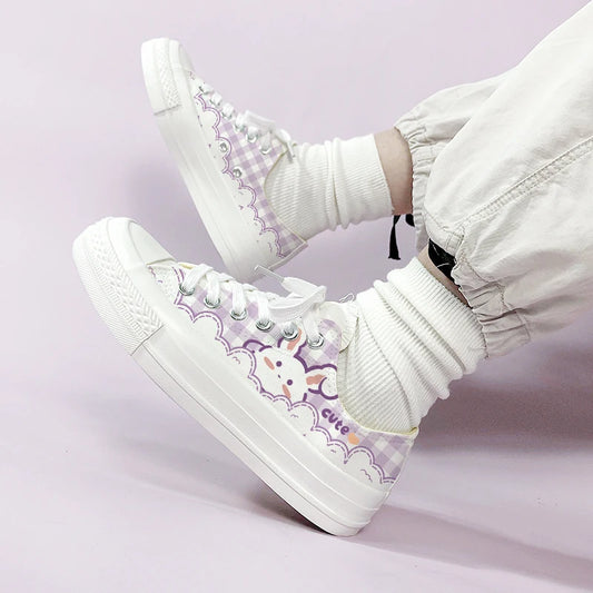Kawaii Bunny Gingham Shoes shown on a woman