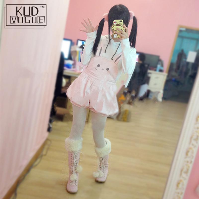 Kawaii Pink Bunny Overalls Shorts