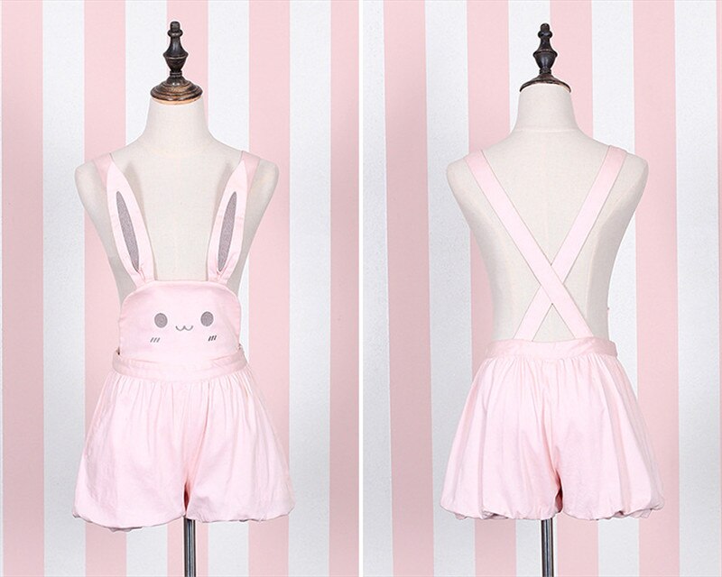 Kawaii Pink Bunny Overalls Shorts