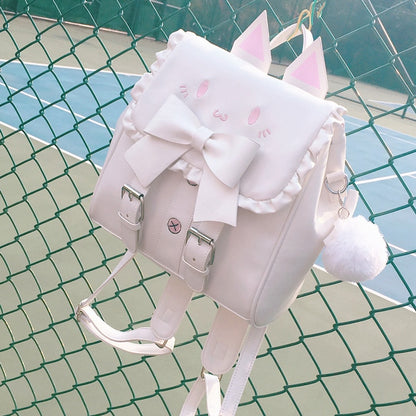 Kawaii White Neko Backpack Hanging