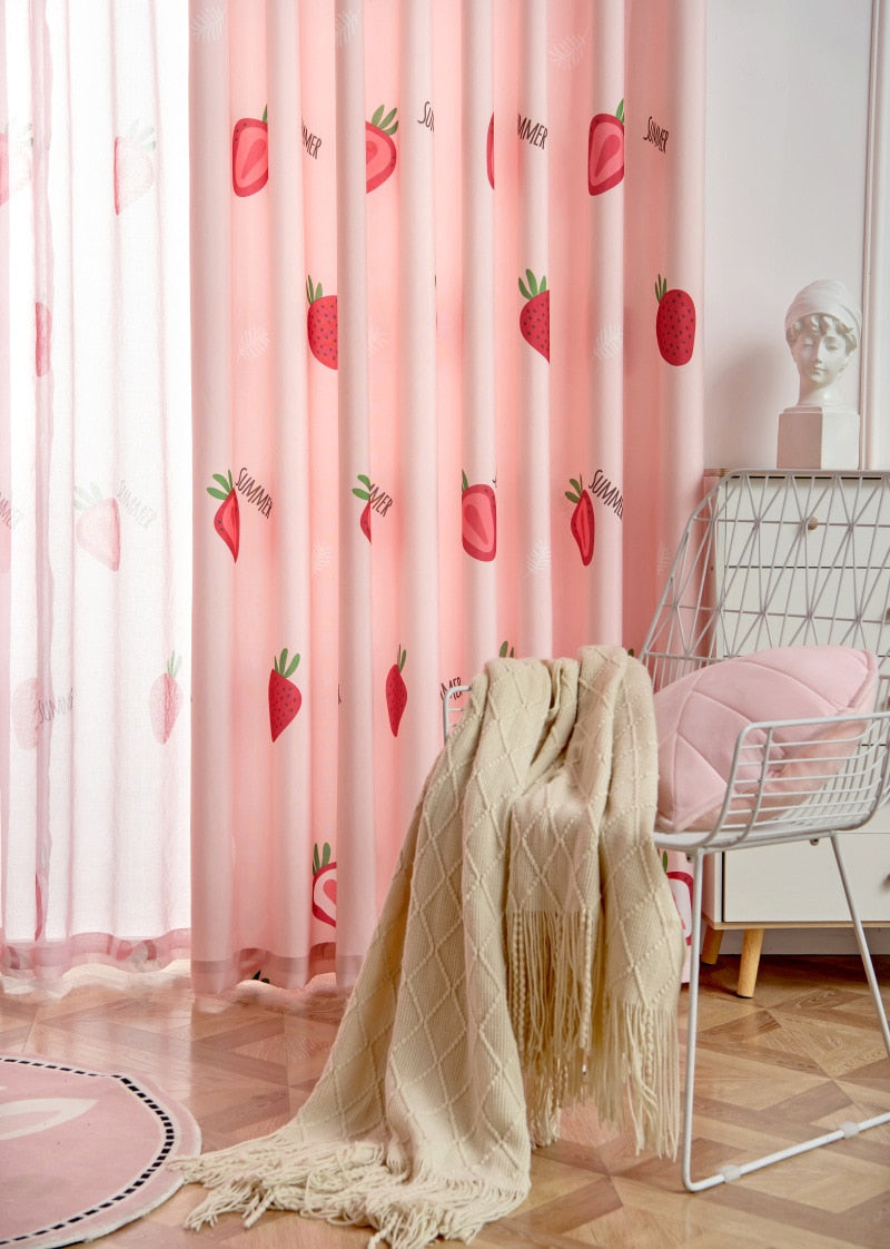 Kawaii Strawberry Print Curtains