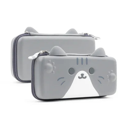 Gray cat-shaped case with a white face on a white background, featuring the Geekshare brand.