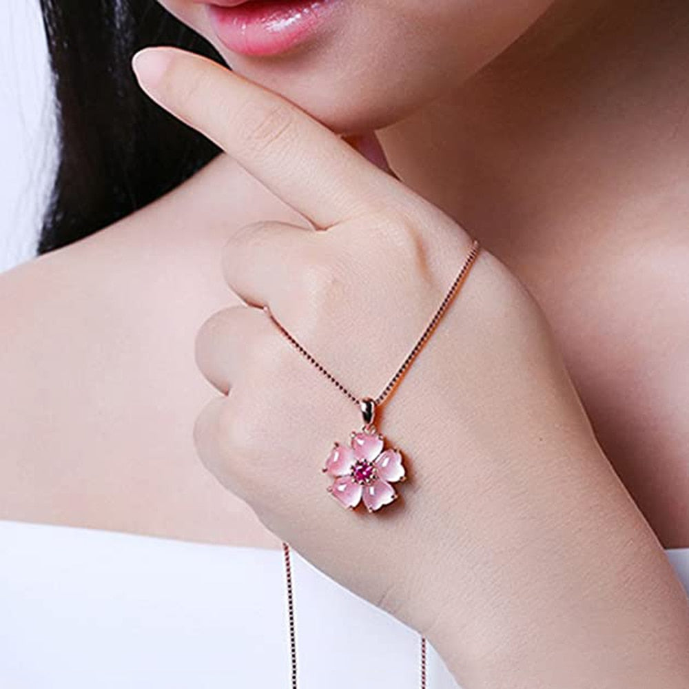 Kawaii Pink Sakura Pendant Necklace