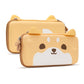 Yellow Nintendo Switch case with a dog face design on a white background