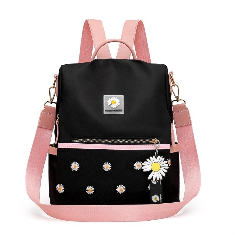 Kawaii Pink and Black Daisy Oxford Backpack