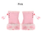 Pink fingerless gloves with fur trim on a white background
