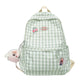 Kawaii Green Cherry Plaid Backpack