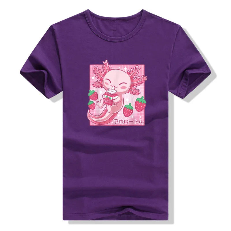 Kawaii Axolotl Strawberry Milk T-Shirt