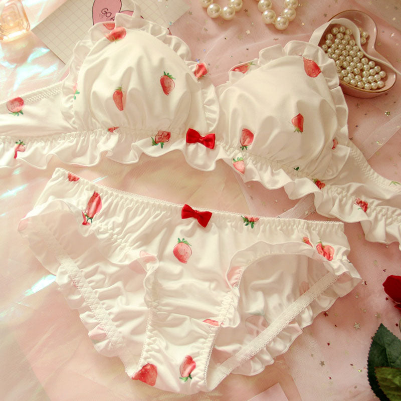 Kawaii Strawberry Print Underwear Set