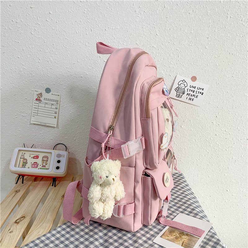 Kawaii Pink Bear Plush Backpack Side View