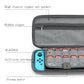 Nintendo Swithc carrying case with compartments for gaming consoles and accessories, labeled features.