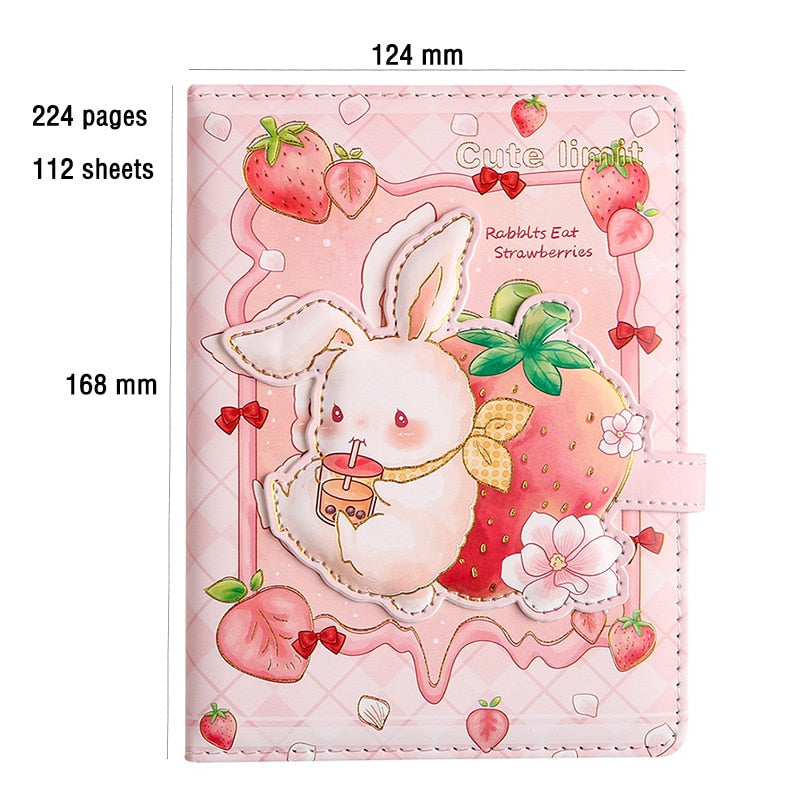 Kawaii Strawberry Bunny Magnetic Button Notebook Dimensions