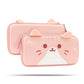 Pink pouch with cat ears and face design on a white background