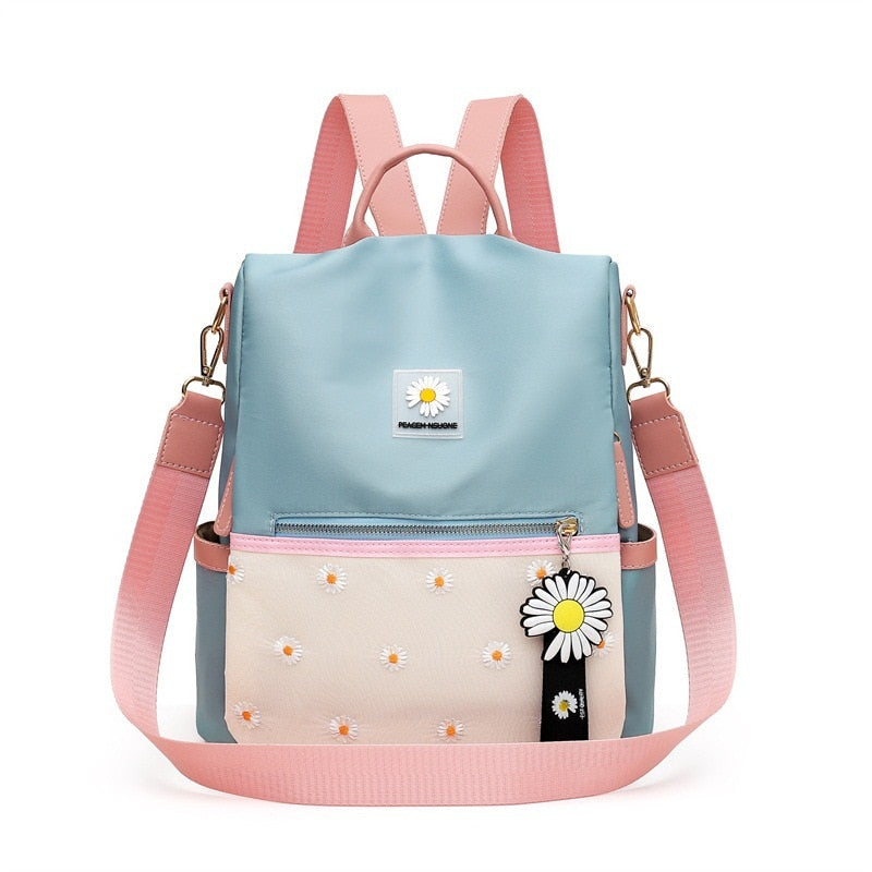 Kawaii Pink and Blue Daisy Oxford Backpack
