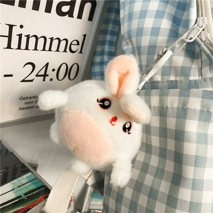 Kawaii Cherry Plaid Backpack Bunny Plush