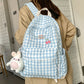 Kawaii Blue Cherry Plaid Backpack