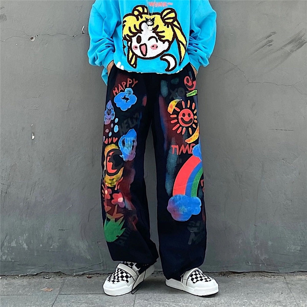 Kawaii Black Harajuku Graffiti Pants