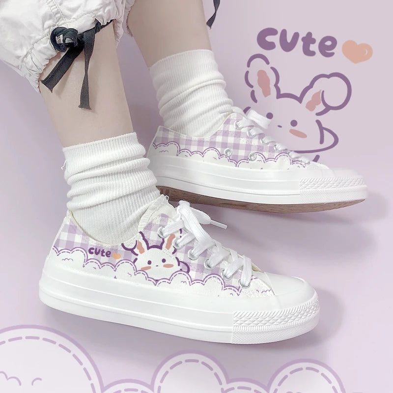 Kawaii Bunny Gingham Shoes shown on a woman