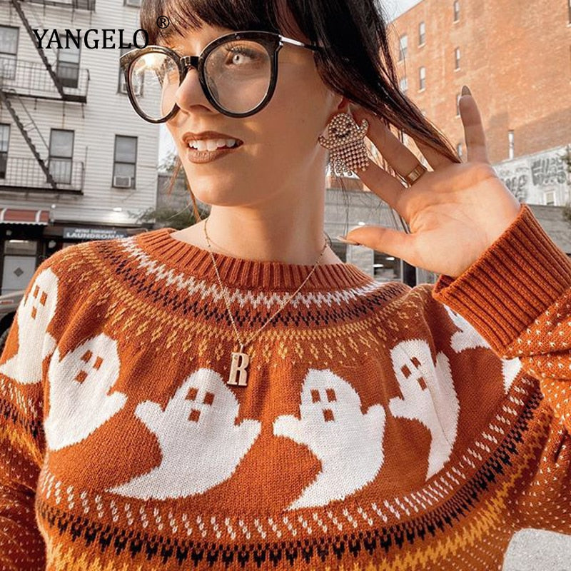 Kawaii Ghost Pattern Knit Sweater