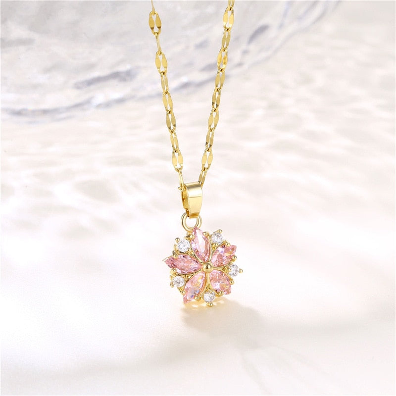 Kawaii Crystal Cherry Blossom Pendant Necklace