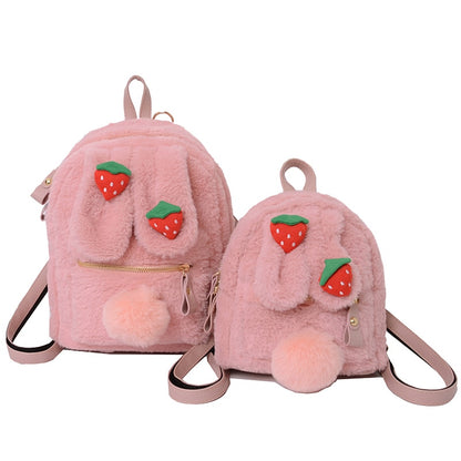 Kawaii Pink Plush Strawberry Bunny Backpacks