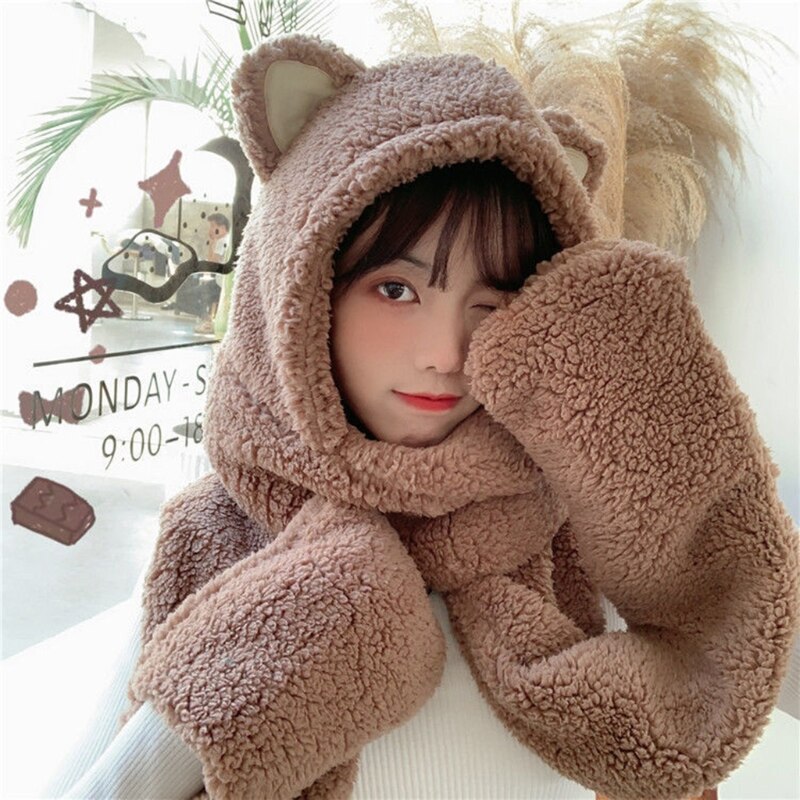 Kawaii Plush Cat Hooded Scarf