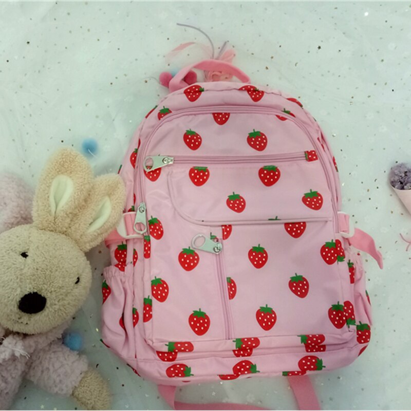 Kawaii Pink Backpack with Strawberry Print