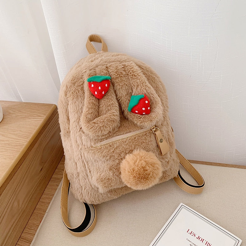 Kawaii Plush Strawberry Bunny Backpack