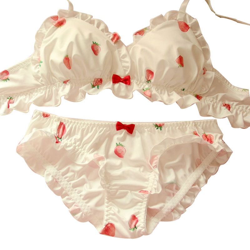 Kawaii Strawberry Print Underwear Set