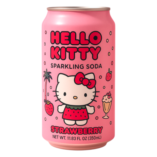Hello Kitty Sparkling Soda – Strawberry, close up of the cans super cute design!