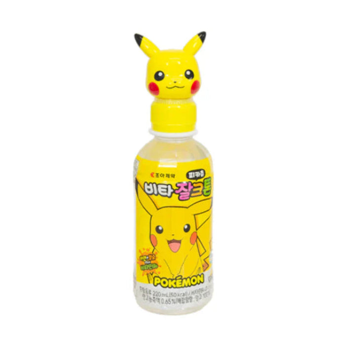 Sanrio Pikachu Mango Flavored Juice, bottle has such a cute design and is displayed on a white background.