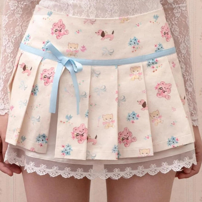 Kawaii Animals Pleated Mini Skirt