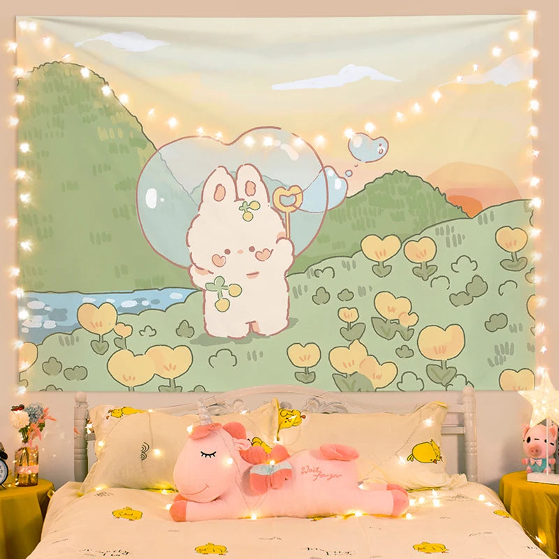 Kawaii Bunny Wall Tapestry