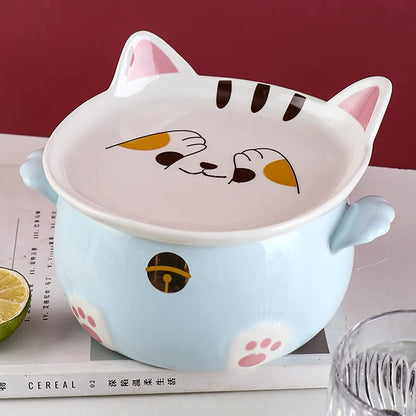 Kawaii Cat Ramen Bowl in Blue