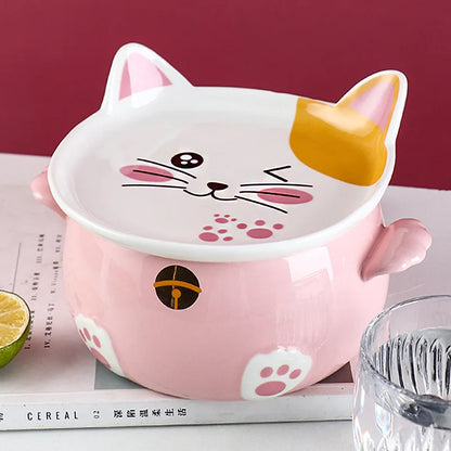 Kawaii Cat Ramen Bowl in Pink