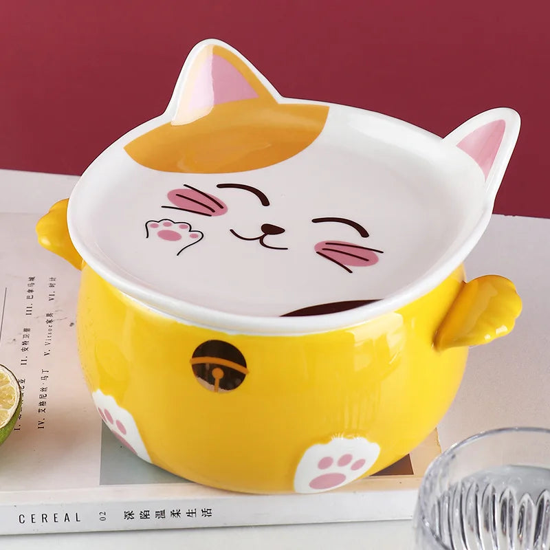 Kawaii Cat Ramen Bowl in Yellow