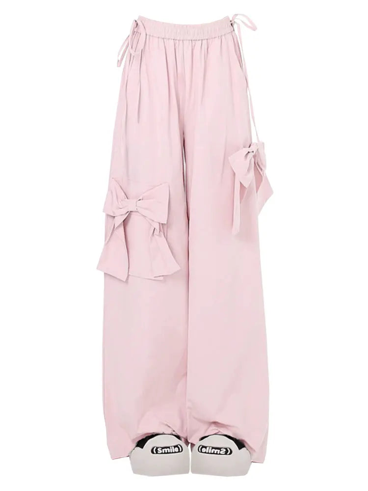 Kawaii Pink Cargo Pants With Bows