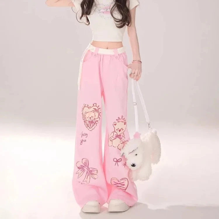 Kawaii Teddy Bear Print Pants