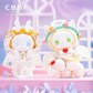 Two cute figurines with a pastel background, featuring the brand 'EMMA'.