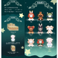 Collection of cartoon character figurines on a dark green background with star decorations.