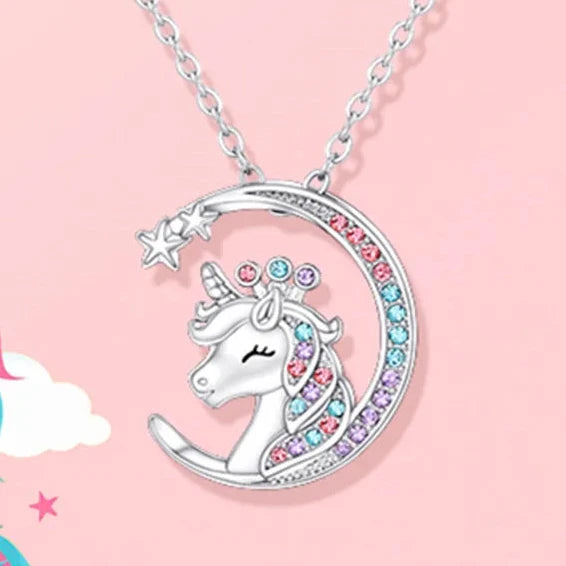 Moon Unicorn Crystal Pendant Necklace