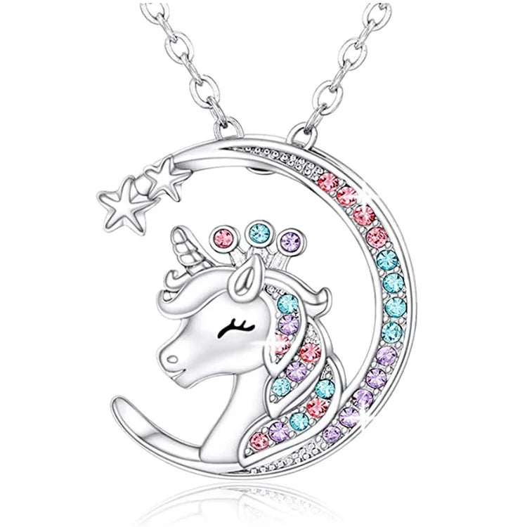 Moon Unicorn Crystal Pendant Necklace